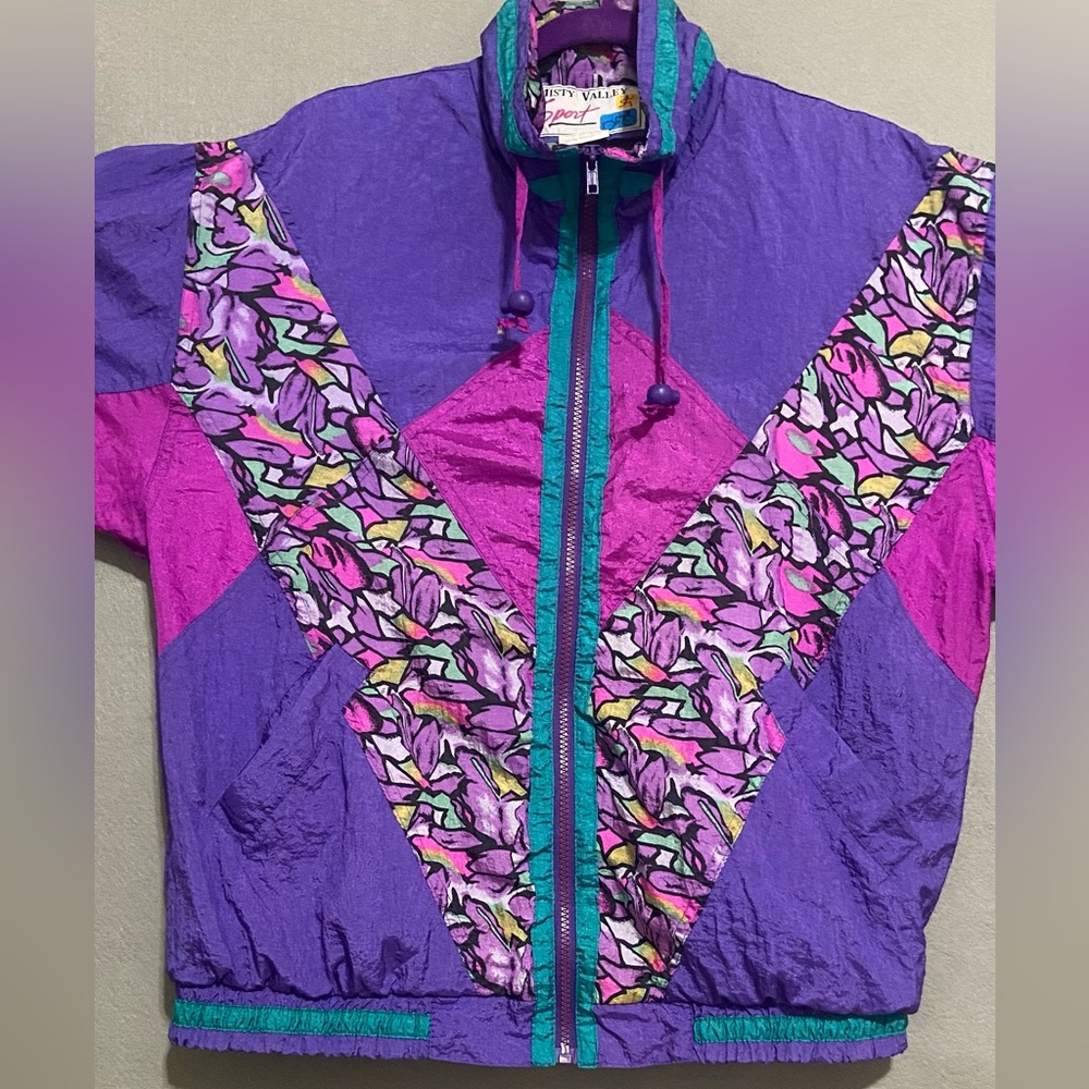 MISTY VALLEY VTG  90s sport light jacket-LARGE-Zip up purple/multicolor,women’s
